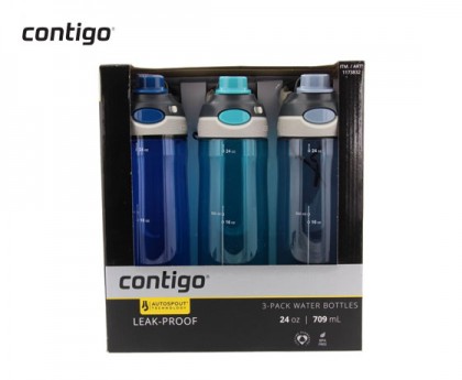 Contigo 康迪克 运动防漏水杯 709毫升x3个（3支装：银灰+深蓝+淡绿） 